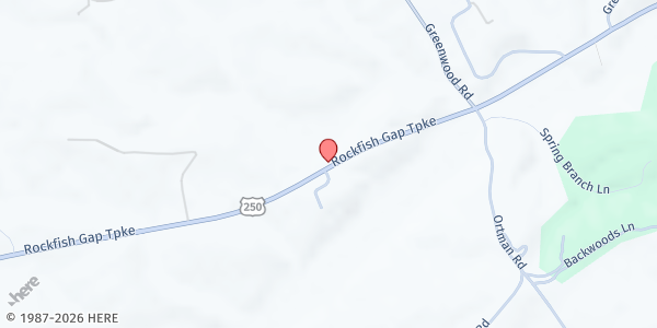 Map showing Emmanuel Episcopal Church at 7585 Rockfish Gap Turnpike, Greenwood, VA