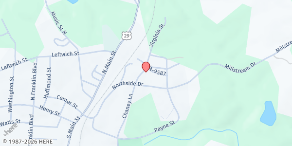 Map showing North Pittsylvania County Food Center-Gretna at 402 Chaney Ln., Gretna, VA