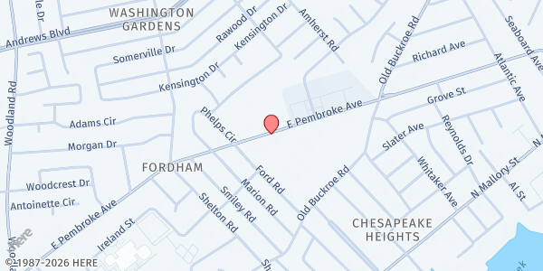 Map showing Advancing God's Kingdom Worldwide Fellowship at 1924 East Pembroke Avenue, Hampton, VA