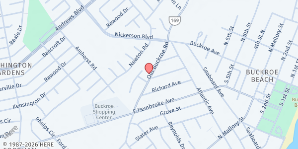 Map showing Antioch Improvement Ministries at 1553 Old Buckroe Rd, Hampton, VA