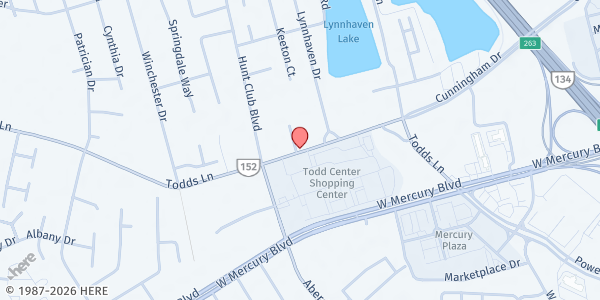 Map showing Bethel Temple at 1705 Todds Lane, Hampton, VA