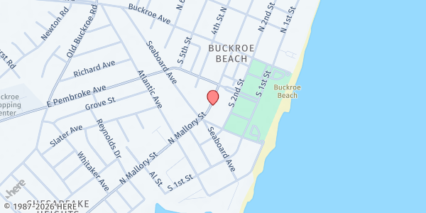 Map showing Buckroe Baptist Church at 1819 North Mallory Street, Hampton, VA