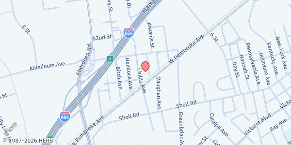 Map showing Crusading Outreach Ministry at 711 Spruce Street, Hampton, VA
