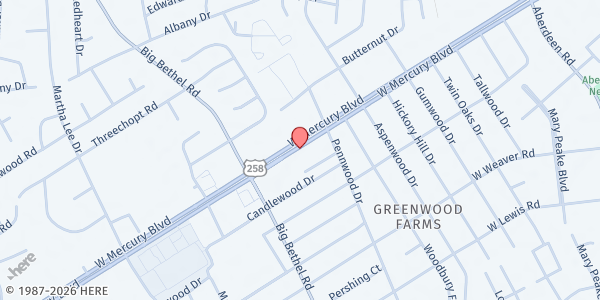 Map showing Empowered Believers Christian Learning Center - Hampton at 3315 West Mercury Boulevard, Hampton, VA