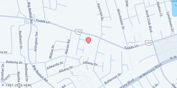 Map showing First Christian Church at 1458 Todds Lane, Hampton, VA