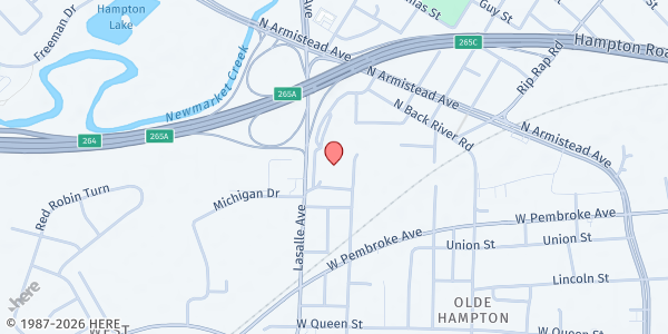 Map showing HELP Food Pantry at 1320 La Salle Ave, Hampton, VA