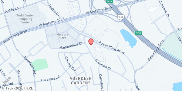 Map showing Little Zion Baptist Church at 1824 West Queen Street, Hampton, VA
