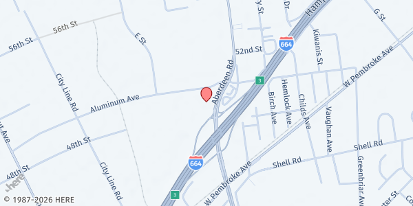 Map showing Main Foodbank Site at 2401 Aluminum Ave, Hampton, VA