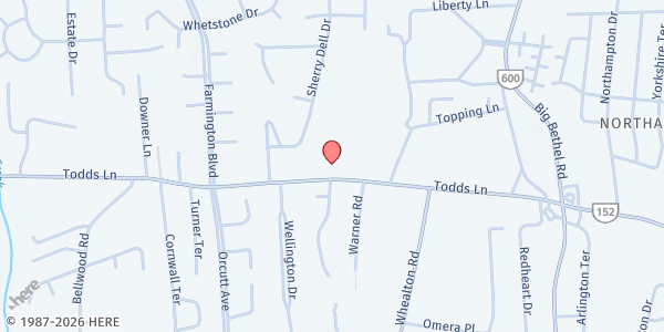Map showing Mercy Seat Baptist Church at 1013 Todds Lane, Hampton, VA