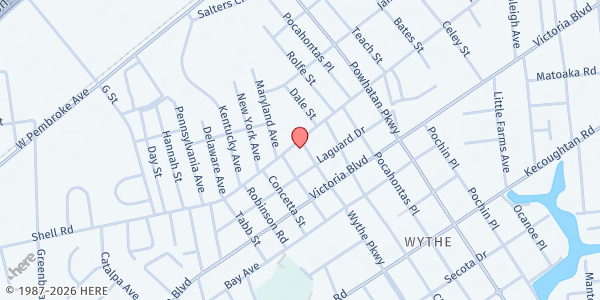 Map showing New Life SDA Church at 1808 Shell Road, Hampton, VA