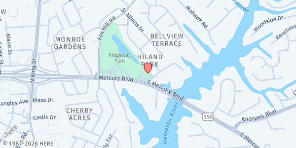 Map showing Saint Mark's Methodist Church at 99 East Mercury Boulevard, Hampton, VA