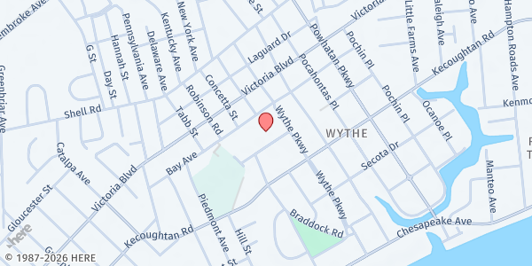 Map showing Saint Rose of Lima Catholic Church at 2114 Bay Avenue, Hampton, VA