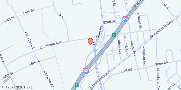 Map showing Virginia Peninsula Foodbank - Hampton at 2401 Aluminum Ave, Hampton, VA