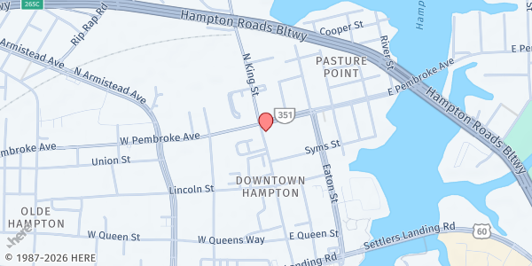 Map showing Virginia Peninsula Foodbank - Hampton at 2401 Aluminum Ave., Hampton, VA