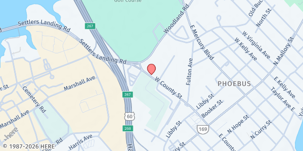 Map showing Zion Baptist Church Hampton at 125 West County Street, Hampton, VA