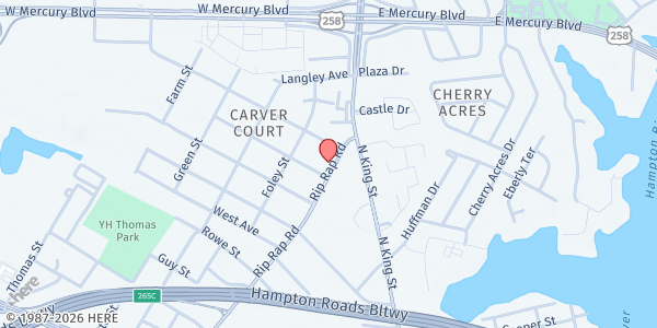 Map showing Zion Community Church at 22 Rip Rap Road, Hampton, VA