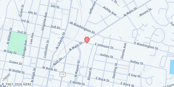 Map showing Our Community Place at 17 E. Johnson St., Harrisonburg, VA