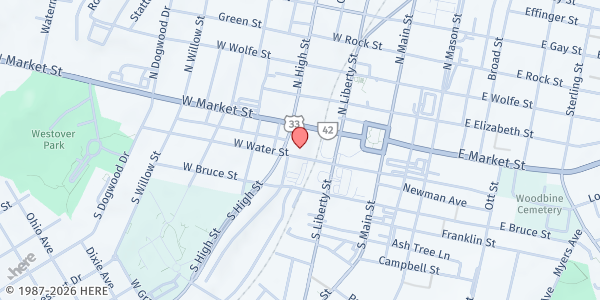 Map showing Patchwork Pantry at 70 South High Street, Harrisonburg, VA