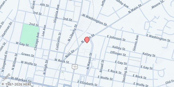 Map showing Rocktown Apostolic Church at 530 N Main St, Harrisonburg, VA