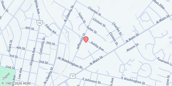 Map showing Salvation Army - Harrisonburg at 185 Ashby Ave, Harrisonburg, VA