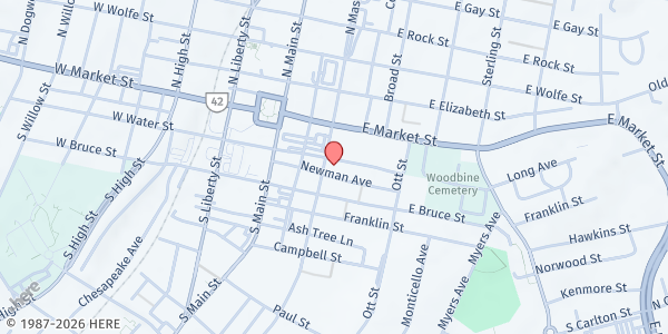 Map showing United Way of Harrisonburg and Rockingham County at 100 S Mason St a, Harrisonburg, VA