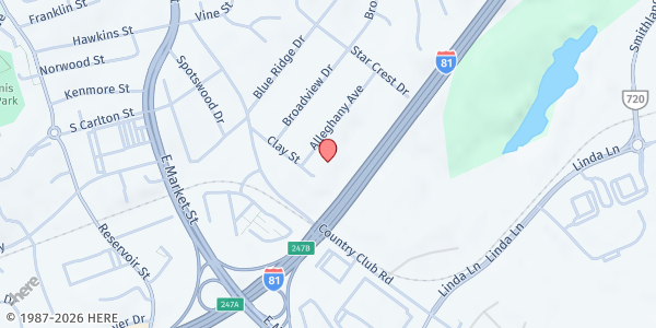 Map showing Victory Baptist Church at 521 Alleghany Ave., Harrisonburg, VA