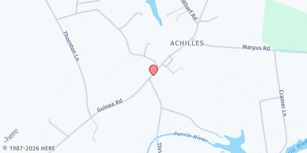 Map showing Union Baptist Church Food Pantry at 9254 Guinea Rd., Hayes, VA