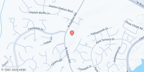 Map showing Gayton Baptist Church at 13501 N. Gayton Rd., Henrico, VA
