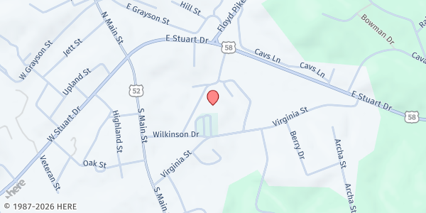 Map showing Community Food Pantry - Hillsville at 225 Fulcher St, Hillsville, VA