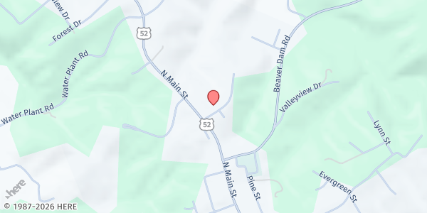 Map showing First Baptist Church at 1401 N Main St, Hillsville, VA