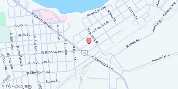 Map showing Redemption Food Bank - Redemption Church at 238 E. Broadway Ave, Hopewell, VA