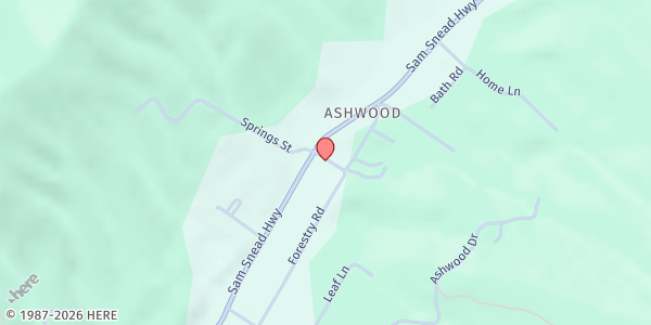 Map showing Ashwood United Methodist Church at 56 Methodist Ln, Hot Springs, VA