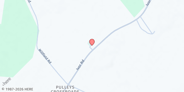 Map showing Ebenezer Baptist Church at 10686 Ivor Rd., Ivor, VA