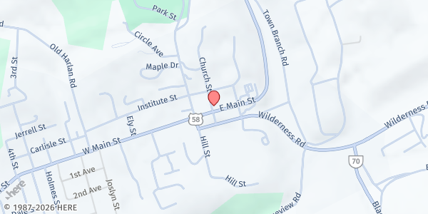 Map showing First United Methodist Church at 100 Church St, Jonesville, VA