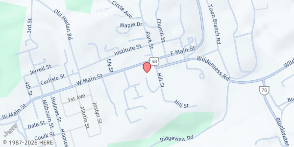 Map showing Lee County Welfare Department at 108 Hill St, Jonesville, VA