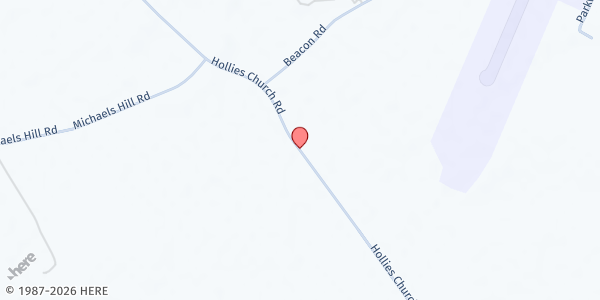 Map showing Hollies Baptist Church at 17691 Hollies Church Rd., Keller, VA