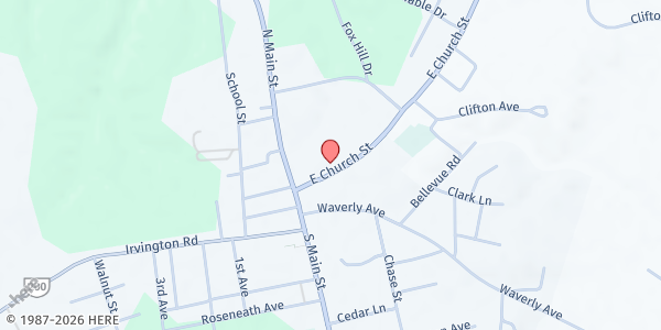 Map showing Kilmarnock Baptist Church Food Pantry at 65 East Church Street, Kilmarnock, VA