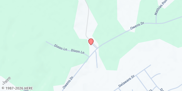 Map showing Little Ark Baptist Church at 15681 Owens Dr, King George, VA