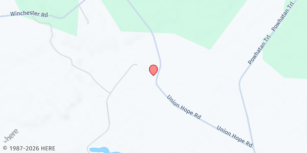 Map showing Union Hope Baptist Church Food Pantry at 571 Union Hope Road, King William, VA