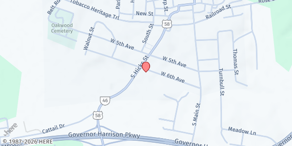 Map showing Jabez Center of Greater Southside at 602 S. Hicks St., Lawrenceville, VA
