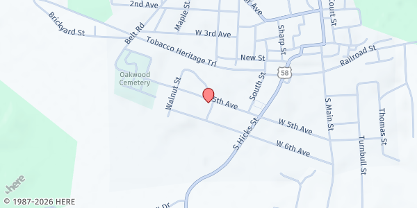 Map showing Waverly Fields Ministry at 402 W. Fifth Ave., Lawrenceville, VA