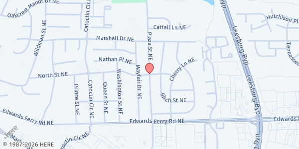 Map showing Mobile Pantry in Leesburg at 807 E Plaza St. NE, Leesburg, VA