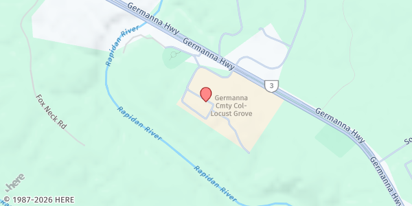 Map showing Germanna Community College (Locust Grove Campus) at 2130 Germanna Hwy, Locust Grove, VA