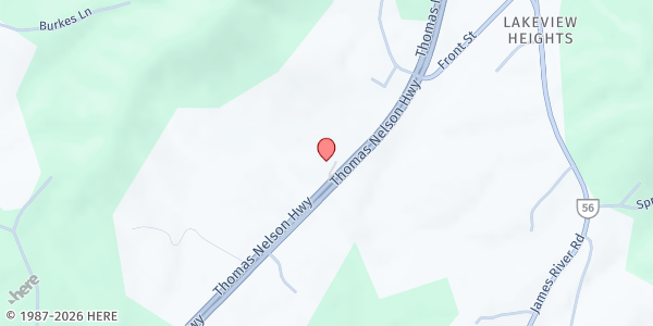 Map showing Cecilia Epps Community Senior Center – Jefferson Area Board for Aging (JABA) at The Nelson Center, 8445 Thomas Nelson Highway, Lovingston, VA