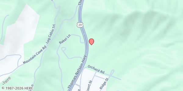 Map showing Nelson County Food Pantry at 9890 Thomas Nelson Highway, Lovingston, VA