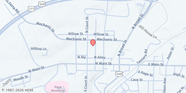 Map showing Page One Food Pantry and Family Assistance at 35 N Bank Street, Luray, VA