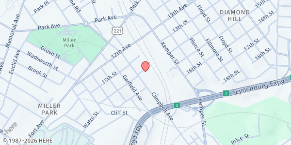 Map showing A Sure Word at 1503 Kemper Street, Second Floor, Lynchburg, VA