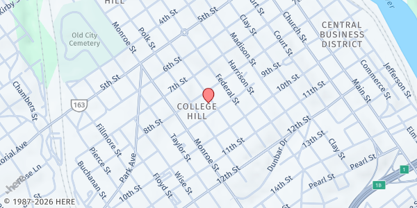 Map showing College Hill Food Pantry at 811 Jackson St., Lynchburg, VA