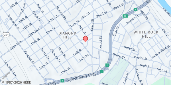 Map showing Diamond Hill Center at 1005 17th Street, Lynchburg, VA