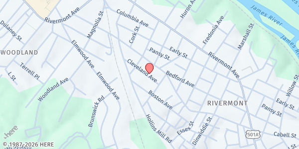 Map showing Fellowship Church of God at 1816 Bedford Avenue, Lynchburg, VA